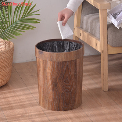 Retro Creative Wood Grain Trash Can Home Living Room Kitchen