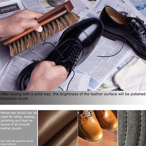 2 Pack Solid Wood Horsehair Shoe Brush Large Size Leather Sh