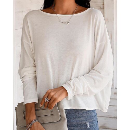 Tees Women Open Back Long Sleeve Beads Strap Top Fashion Sol