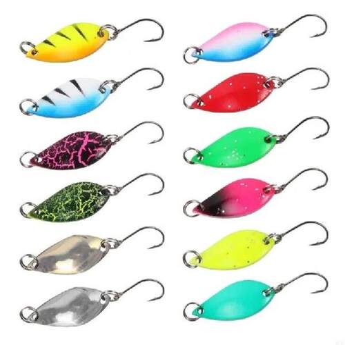 31BE 12Pcs Fishing Spoons Lures Sequins Baits Casting Fish