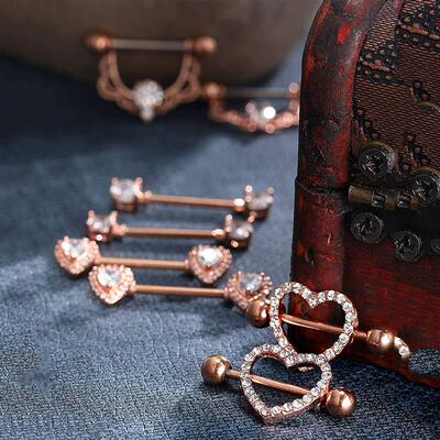 1 Pair Heart Barbell Nipple Ring Piercing Helix Piercing Sex