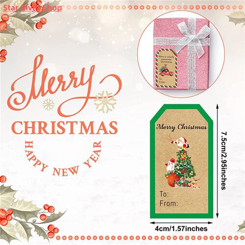 50-300Pcs Merry Christmas Gift Tags Kraft Paper Stickers Gif