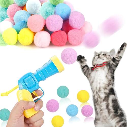 Cat Toy Interactive Fun Toy Gun Plush Ball Launches Quiet Hi