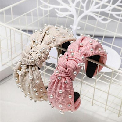 New Fashion Girls Headband Pearls Inlay Solid Hair Band Wome