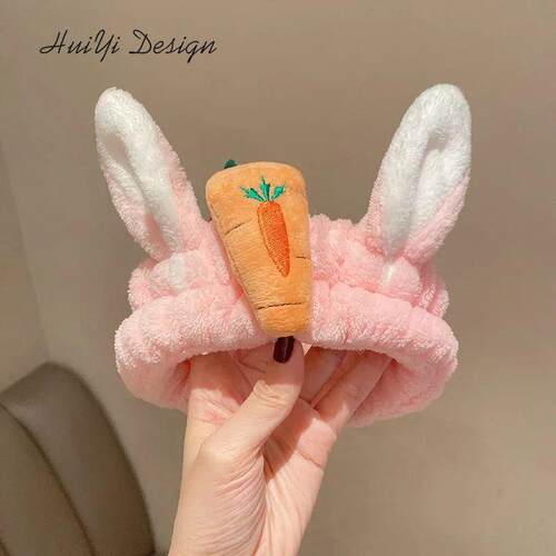 cute carrot Plush face wash hair band winter warm letter rab