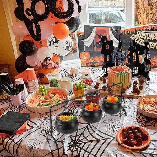 Set of 3 Witch Cauldron Candy Servers Bowls Halloween Decor