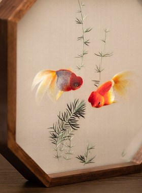 苏绣摆件中式简约装饰摆台国风刺绣面绣工艺桌面小屏风文创礼品