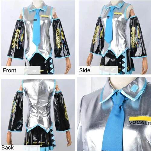 Miku Cosplay Ensemble Complet En Cuir Argent Tissu Costume