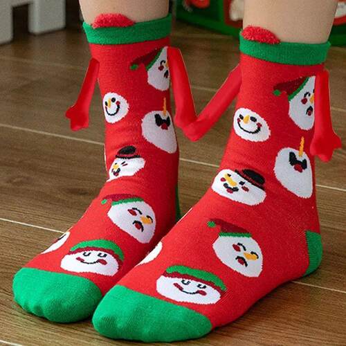 1pair Christmas Magnetic Suction Hand In Hand Socks Girls Ho