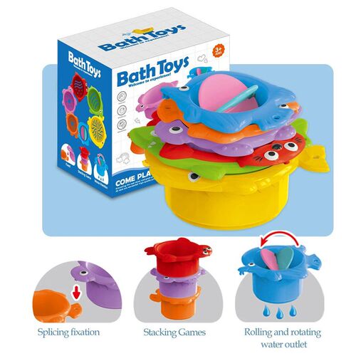 Toddler Stacking Bath Toys Random Colors Cups Basket Summer