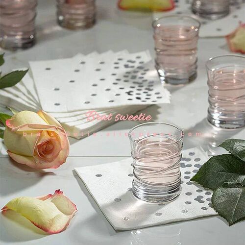 Metallic Silver Disposable Tableware Paper Straws Plates Wed