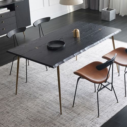 现代极简风小户型实木不规则自然边缘设计饭桌餐桌办公桌子金属腿