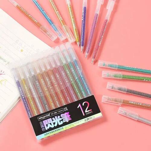 12Pcs/Set Sparkling Colorful Gel Pens Scrapbooking Journa Dr