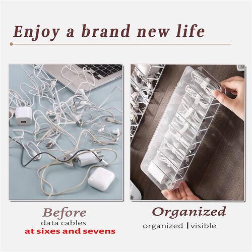 See-Through Charge Cable Organizer Box,Data Cable Management