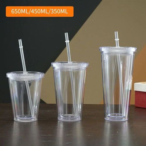 Clear Tumbler with Straw Reusable Transparent Double-layer W
