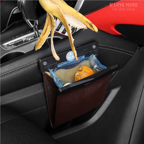 Car Trash Can Front-Row Hanging Garbage Bin Pu Leather Folda