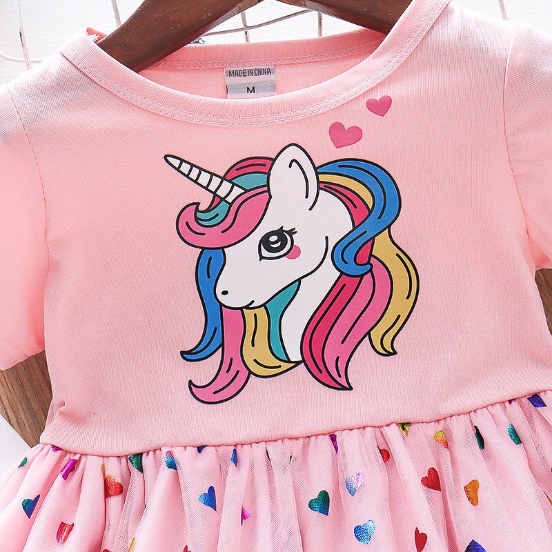 Kids Dresses for Girls Sohort Sleeve Unicorn Girls Sequins C图片