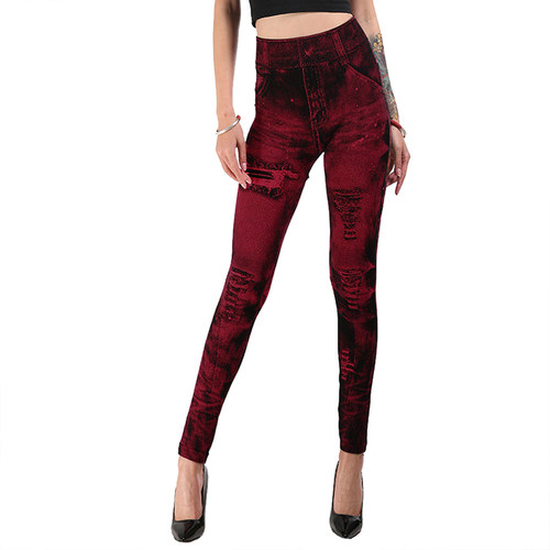 2021 New Women Gym Leggings Faux Denim Jeans Leggings Pocket