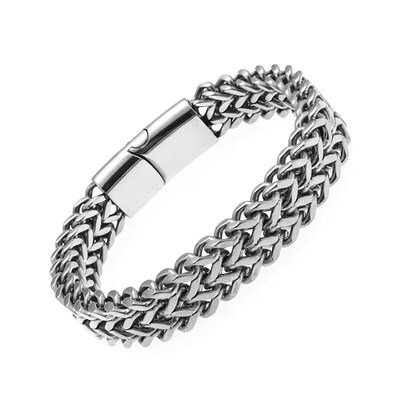 Mens Classic Silver Color Stainless Steel Braided Bracelet M