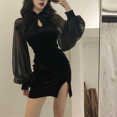 SXGOTH Mall Goth Dress Velvet Cheongsam Accessories Hallowee