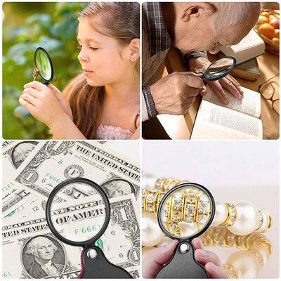 Portable Handheld Magnifier 8X Leather Magnifier Loupe Pocke
