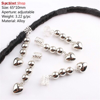 5pcs Metal African Hair Rings Beads Cuffs Tubes Charms Dread