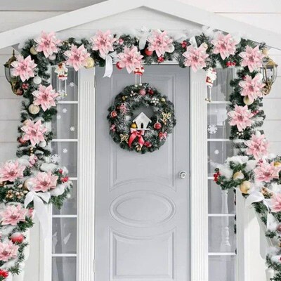 5pcs 14.5cm Glitter Artifical Christmas Flowers Mreey Christ