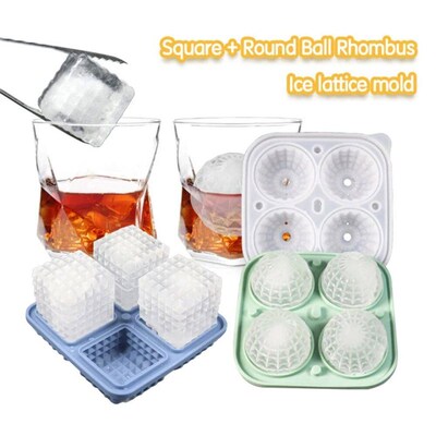 4 Grids Large Ice Cube Molds Silicone Ice Cube Trays with Ic