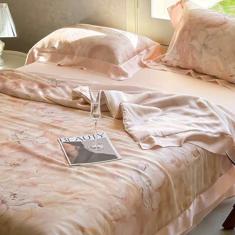 法式浪漫田园花卉100S夏季凉感丝滑天丝印花夏被四件套少女心床品