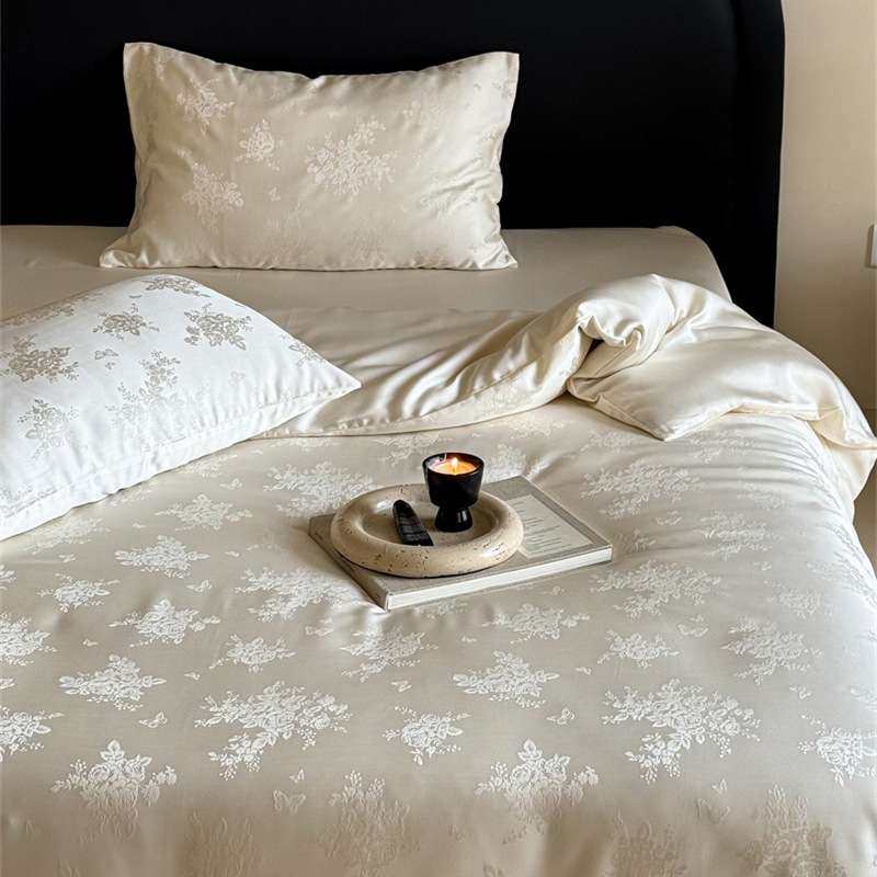 法式奶油色！莱赛尔兰精天丝提花四件套冰丝夏季凉感床单被套床品