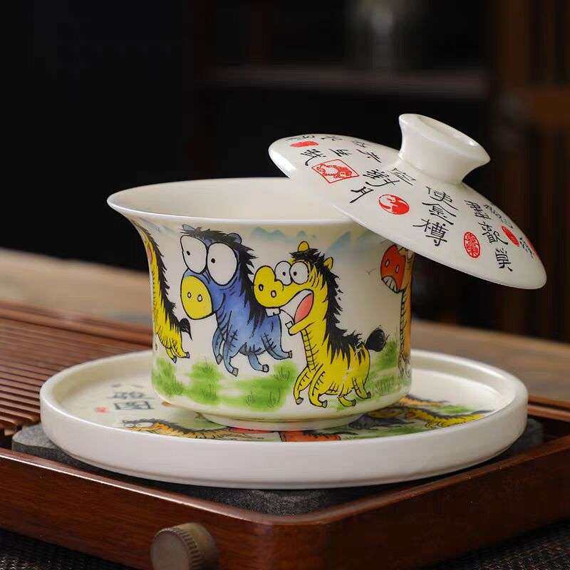 萌趣八骏图可悬停旋转三才盖碗马到成功不烫手功夫泡茶碗茶杯茶具,3C数码配件,其它配件,淘宝优惠券,粉丝福利购,淘宝优惠卷