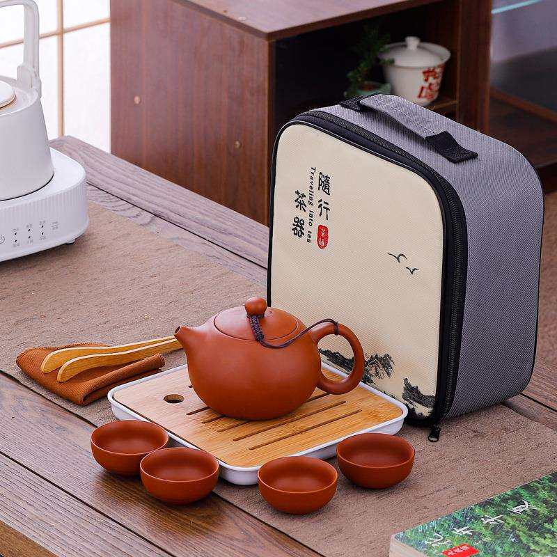 紫砂壶凤鸣壶旅行茶具套装便携仿古大号半手工鸟叫泡茶壶茶盘茶杯
