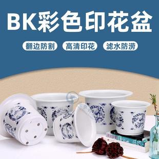 塑料花盆多室内种植肉绿植育苗盆发财树蓝花彩花印花陶瓷圆形盆