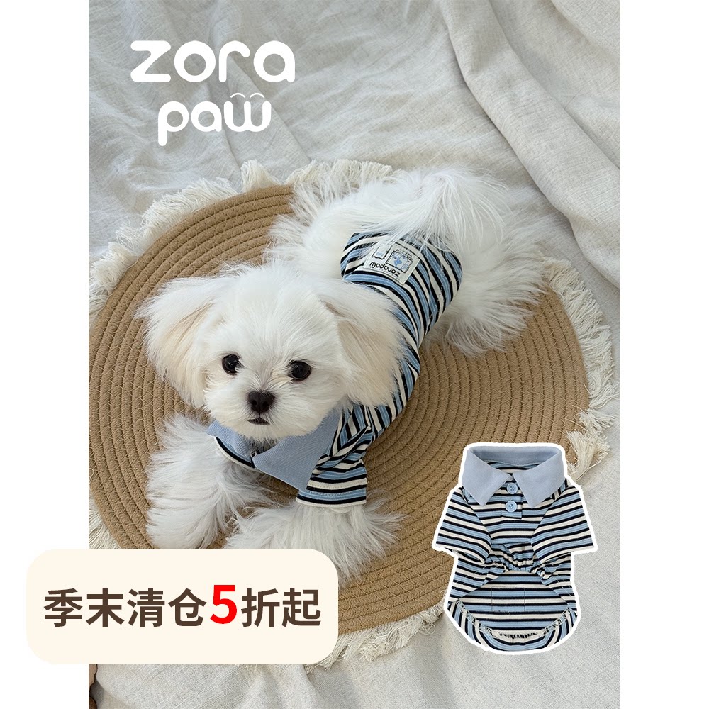 ZORAPAW春夏纯棉蓝白条纹POLO衫