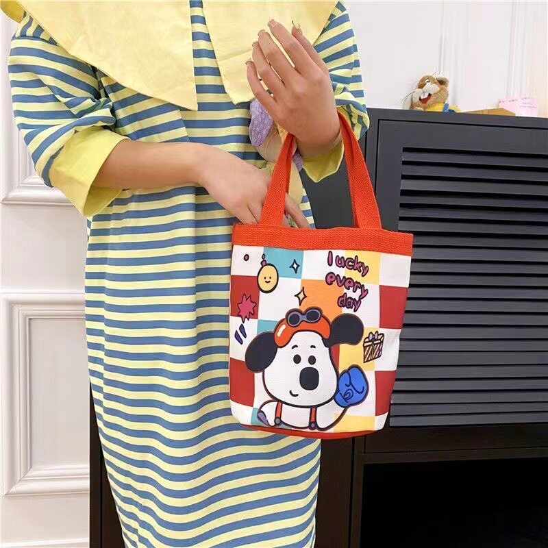 上班族便携妈咪帆布包购物学生可爱水桶型手拎便当带饭盒手提袋女