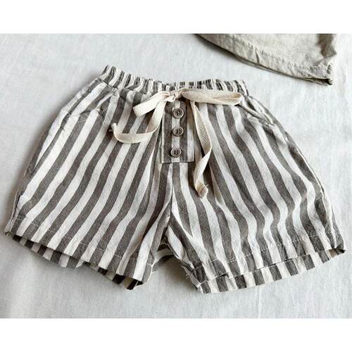 Vintage Linen Cotton Baby Boys Stripe Shorts Casual Buttons