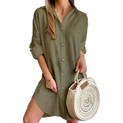 Long sleeved collared shirt dress for women