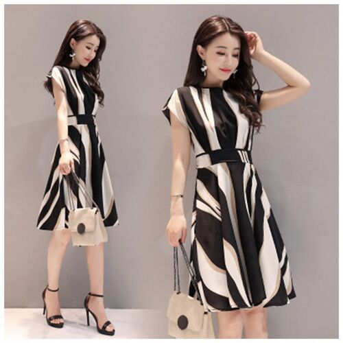 2025 Striped MidLength Dress Summer Casual WaistDefined Chic