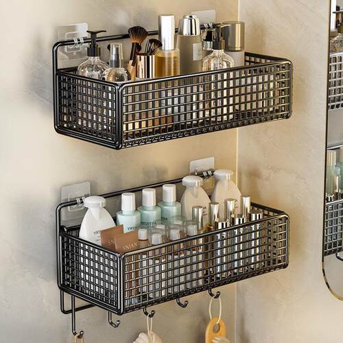 Wall-mounted bathroom shelf, no-drill wall storage rack for