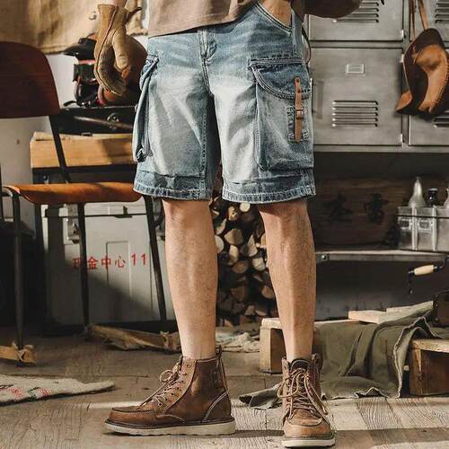 Summer Luxury Denim Jeans Mens Knee-Length Casual Loose Ret