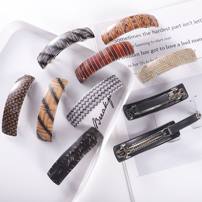 Vintage Acetate Snap Hair Clip Long Barrette Elegant Hair Cl