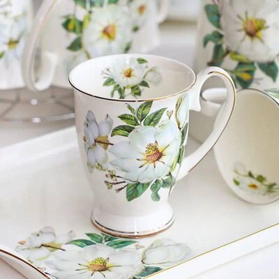 300ML, bone china funny coffee mugs, porcelain floral painti