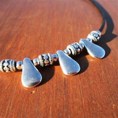 Bohemian Leather Rope Handmade Waterdrop Alloy Ancient Silve