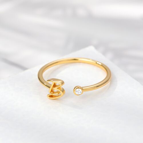 A-Z Initial Rings for Women Open Adjustable Stainless Steel