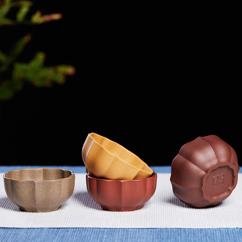 尊壶宜兴紫砂杯品茗杯单个主人杯菱花小茶杯茶碗单杯功夫茶具装