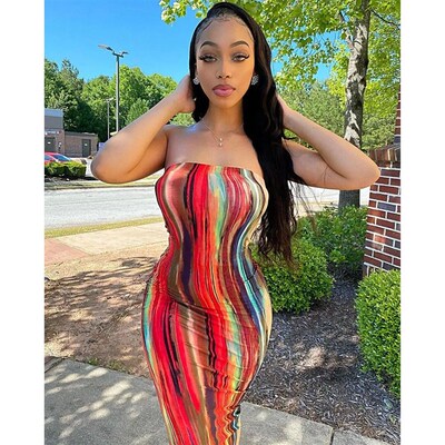 Spring/Summer Womens Colorful Tie Dye Print Off Shoulder