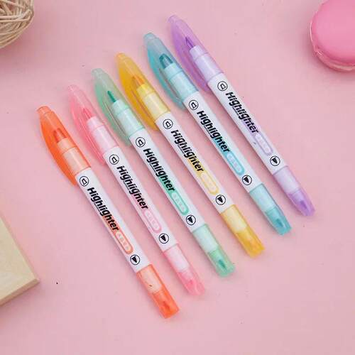 6 Colors/Set Unique Window Tip Highlighter Pen Double Head P