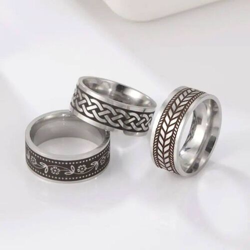 Old Style Retro Viking Rings Vintage Black Amulet Norse Rune