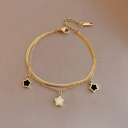Stainless Steel Layered Golden Pendant Bracelet For Women Re