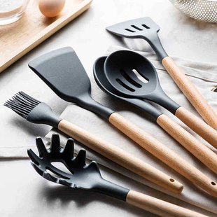 12-piece Set Wooden Handle Silicone Kitchen Utensils Silicon